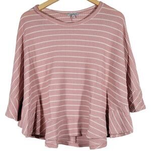 White‎ Birch Pink Stripe Waffle Knit Poncho Top Women's Size M